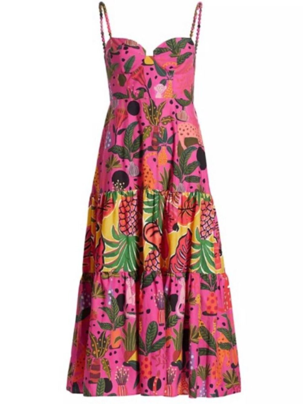 FARM Rio Stunning Pink Pop Leopards Midi Dress sz M NWT